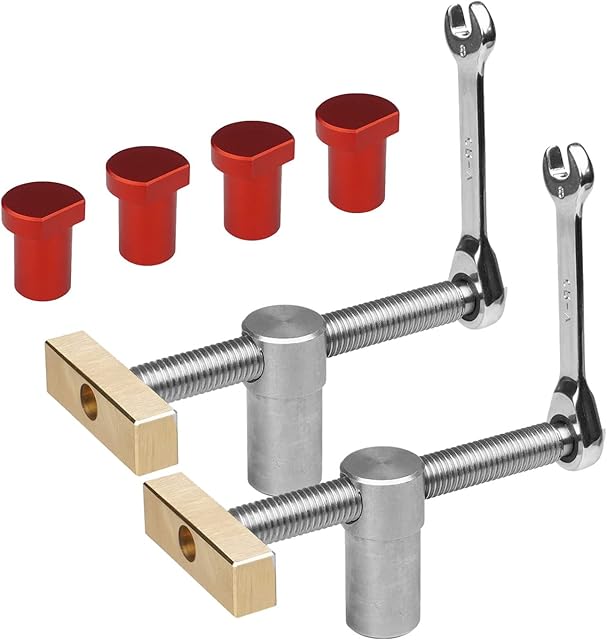 Table Workbench Auxiliary Tool with 4pcs Bench Dogs, Desktop Fast Fixed Clip Clamp Brass Fixture Vise, DIY Positioning Bench Baffle Plate (20mm,Red)