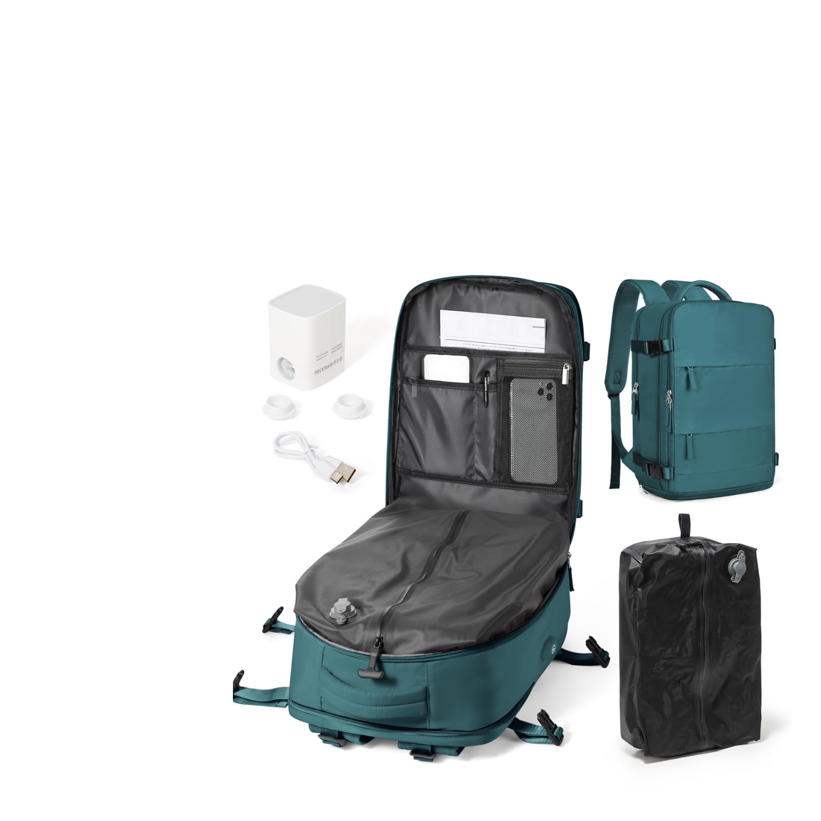WEPOET Vakuum Rucksack Handgepäck Mit Vakuumsystem, Ryanair Handgepäck Rucksack Mit Vakuum Damen Herren, 17 Zoll Laptop Air Bag
