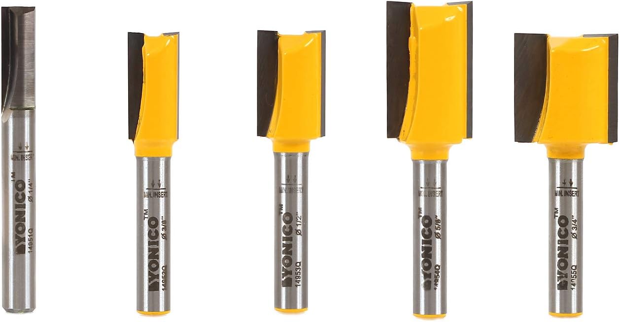 YONICO Router Bits Set Straight 5 Bit 1/4-Inch Shank 14522q