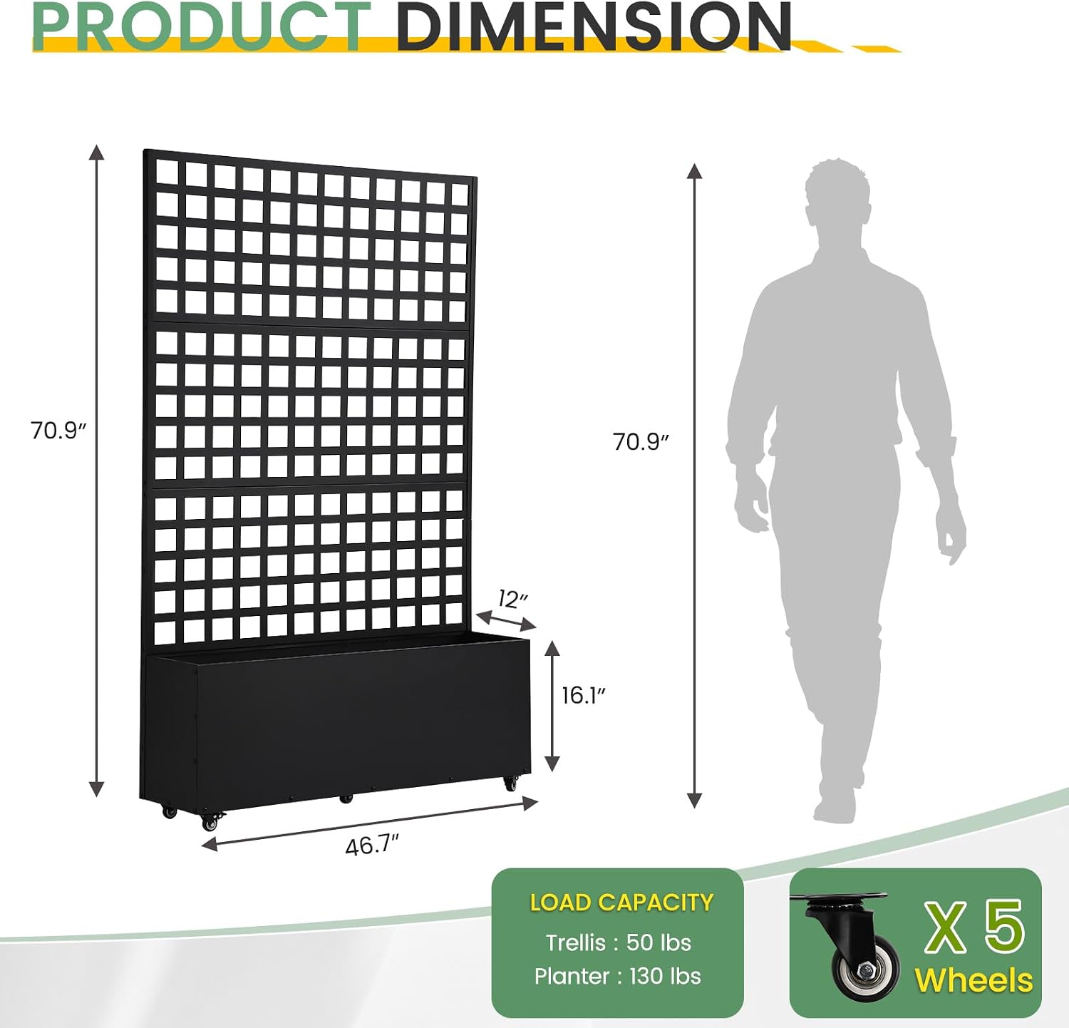 LVUYOYO Metal Raised Garden Bed, Planter Box with Trellis & Wheels, Outdoor Patio Garden Beds Flower Box with Privacy Screen & Drainage Holes for Climbing Plants,Vegetables, Vines