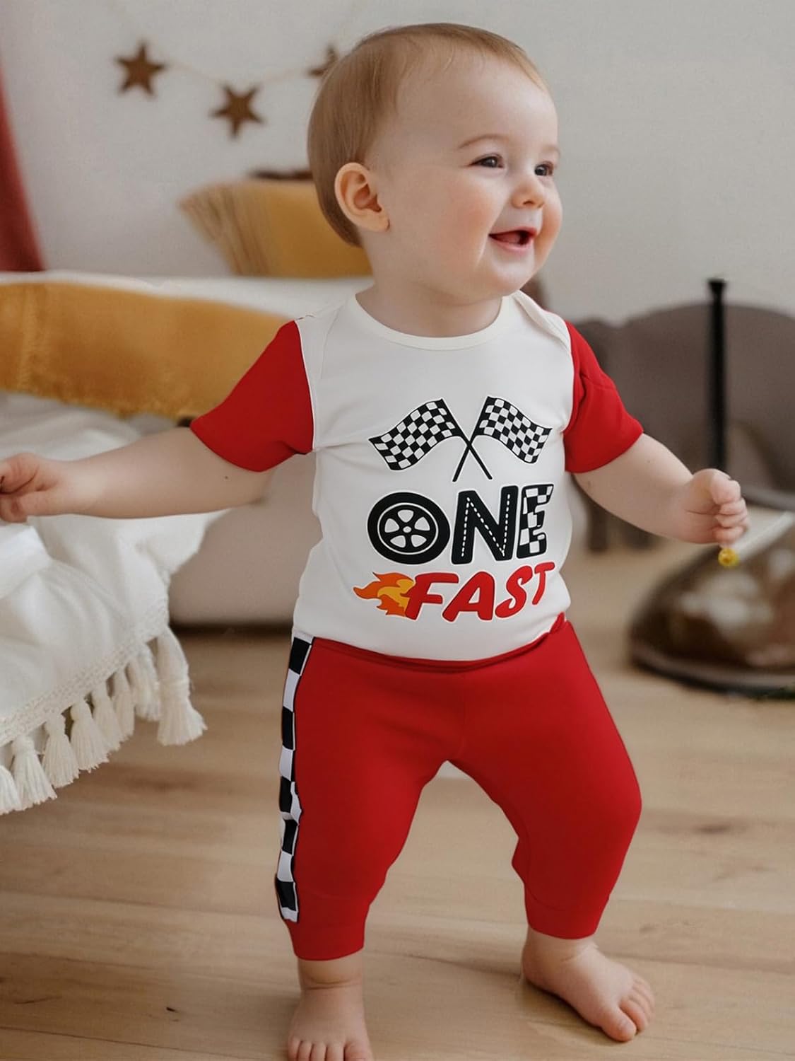 Baby Boy Birthday Outfit Fast One Two Three Four Outfits 1st-4th Race Car Birthdays Clothes Shirt Pants - Image 2