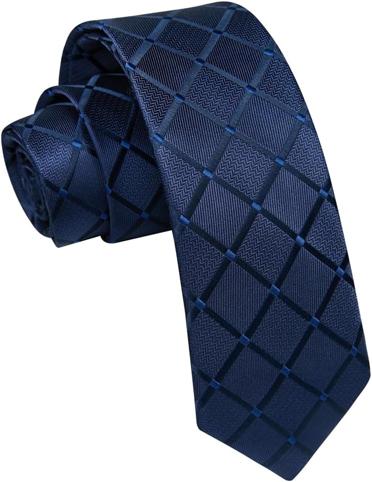 Mens Necktie for Business and Wedding, Skinny Ties for Men, Men's Gingham Check Stripe Ties, Slim Neckties, Formal Busines Woven Satin Thin Silk Silm Mens Tie, Fashion Striped Ties (3.14Inch, Blue)