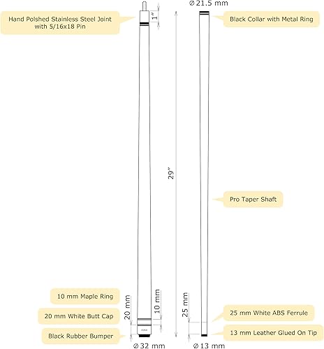 Miniatura 5 de ASKA Juego de 2 palillos de billar de billar L3, 58 pulgadas, arce canadiense de roca dura, punta Le Pro de 0.512in, pesos y colores mixtos