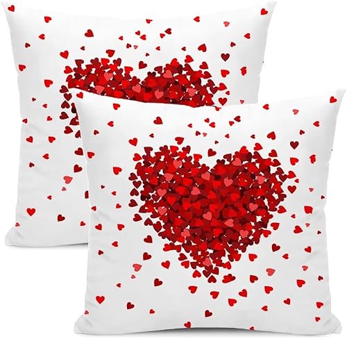 Miniatura 7 de AEIOAE Juego de 2 fundas de almohada de San Valentín de 12 x 20 pulgadas, almohadas de corazón rojo de amor de algodón para decoración del día de