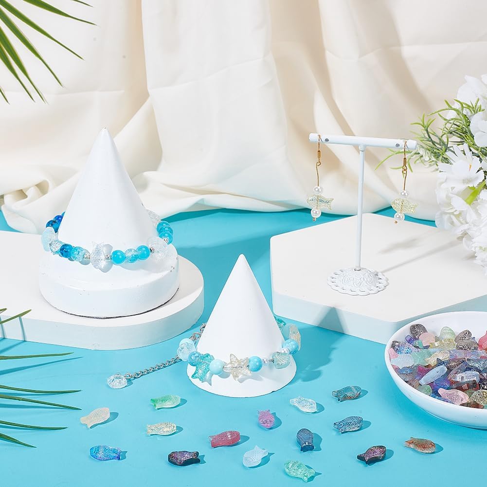 arricraft 150 Pcs Fish Crystal Glass Beads, 15 Colors Clear Ocean Sea Spacer Beads Transparent Rainbow Color Fishbowl Bead for DIY Earrings Bracelet Necklaces Crafting Jewelry Making - Image 4