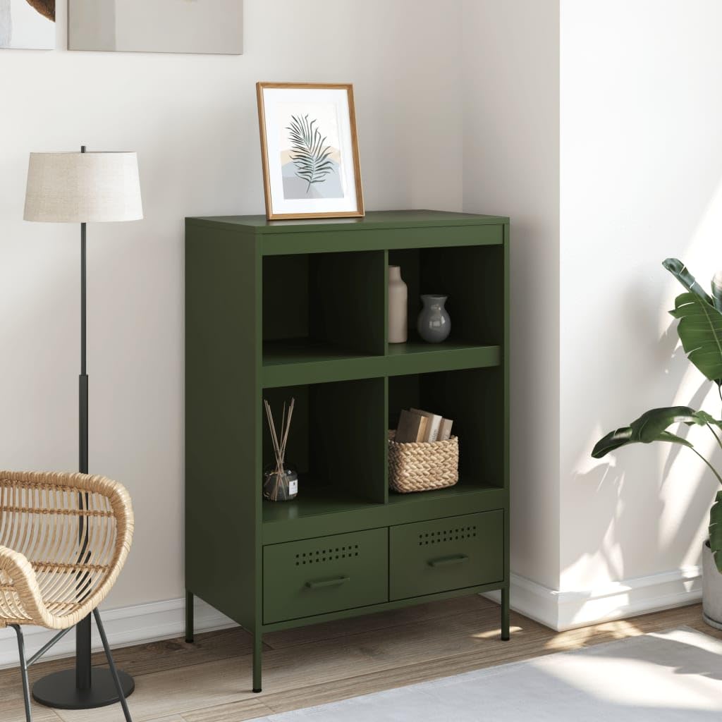 Armoires et rangements-Buffets & Buffets-Highboard Vert Olive 68x39x101.5 cm Acier