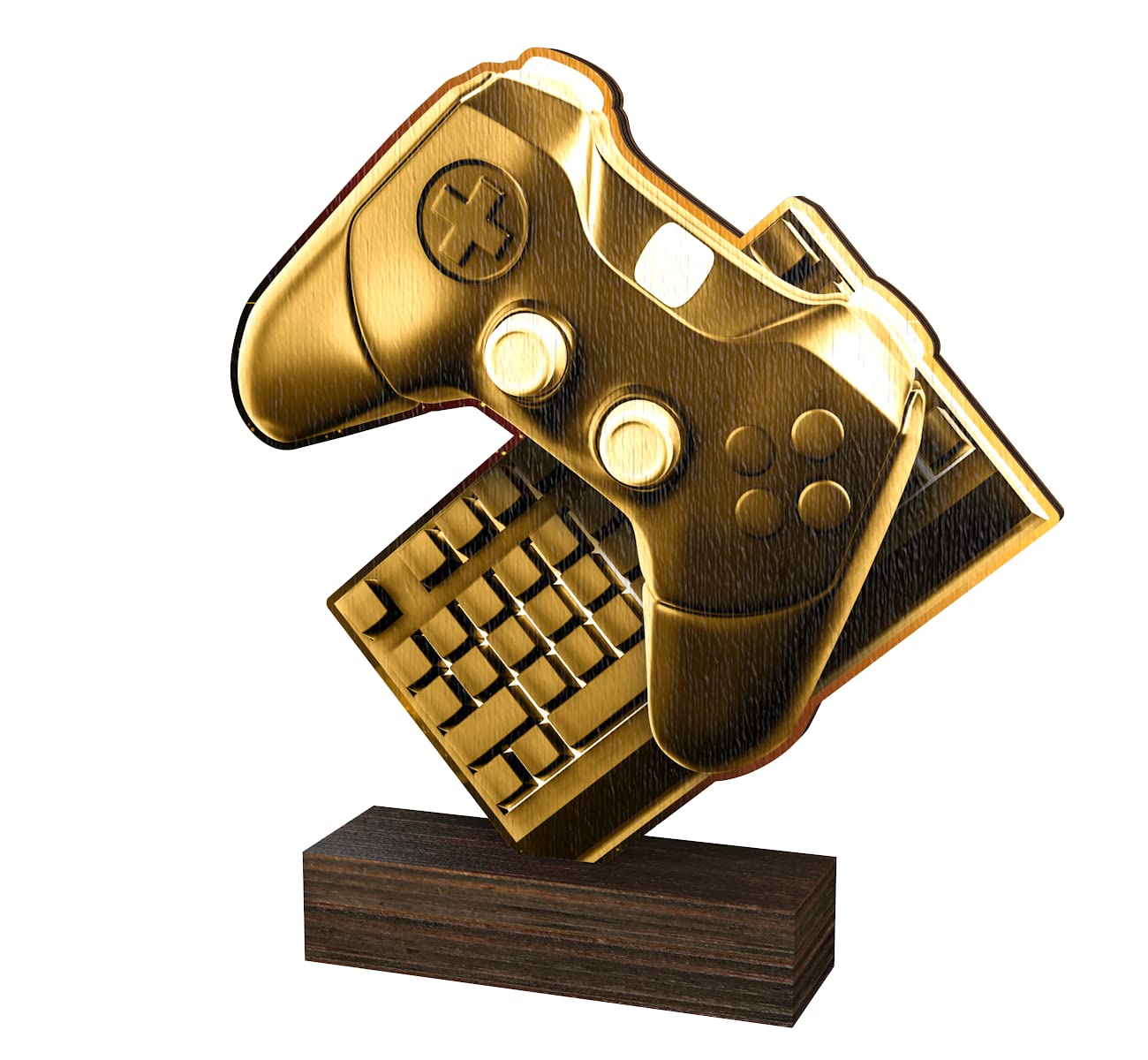 Trophy Monster Wooden Classic Sierra Gamers Trophy FREE Engraved Plate | Gold, Silver or Bronze | Made from Sustainable Printed 8mm Thick Birch Plywood | Buy in 5 Sizes (135mm)