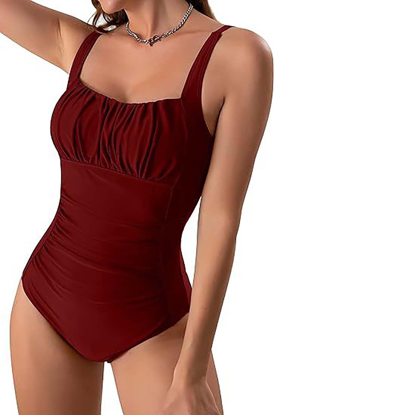 Womens Ruched One Piece Swimsuits Backless Tummy Control Slimming Bathing Suits Solid Color Sleeveless Swimwear