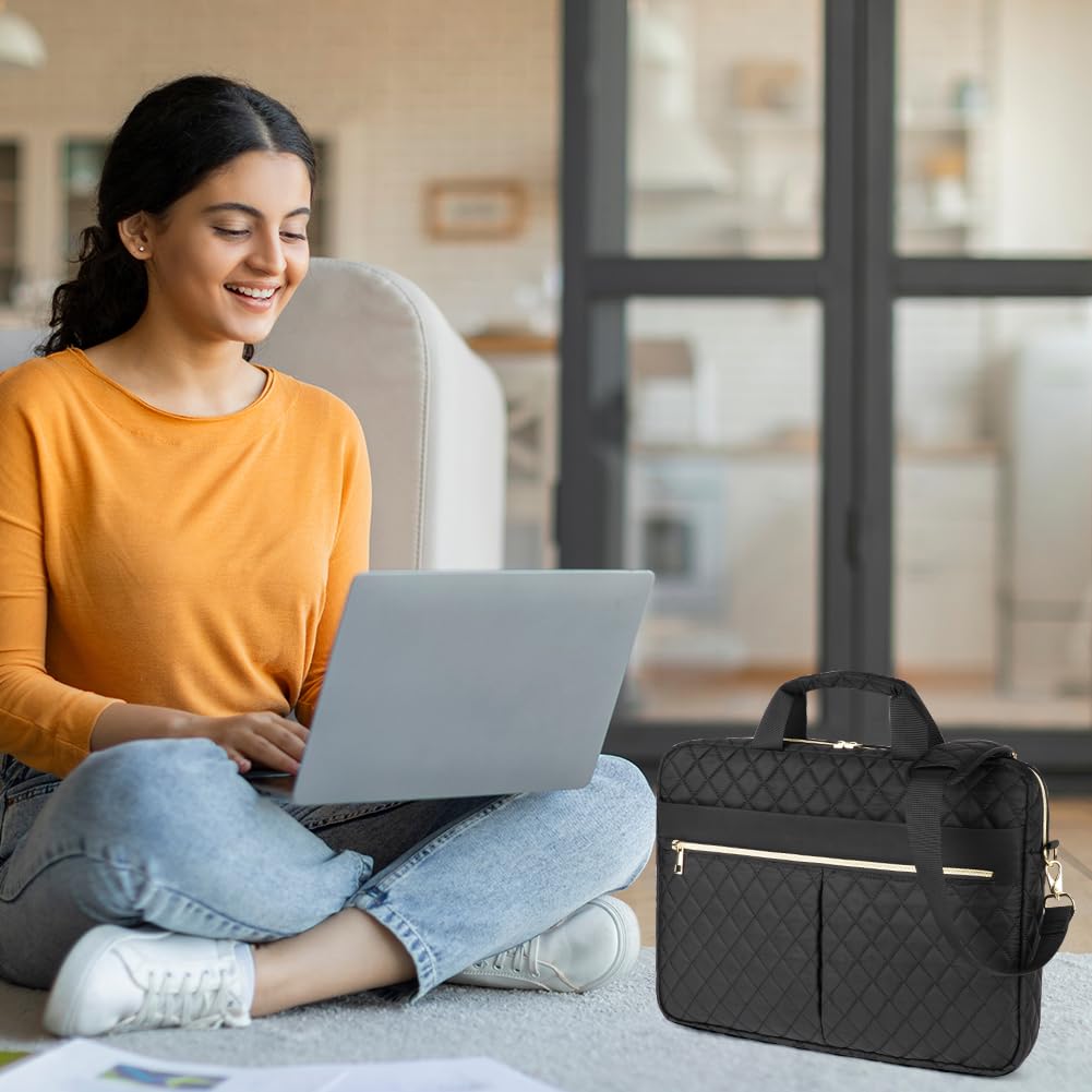 Borsa del Portatile, 15.6 Pollici Cartella per Laptop, Borsa da Lavoro Donna Impermeabile, Borsa Computer Grande con Tasche e Divisori Interni Imbottiti, con Tracolla, per Ufficio, Scuola, Nero