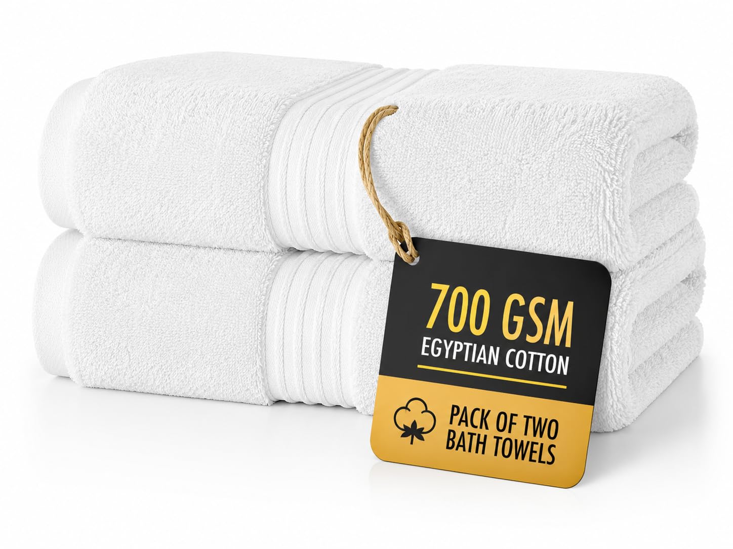 Ensemble de 2 serviettes de bain blanches (51x28 pouces) – Serviettes de bain en coton égyptien super absorbantes 700 g/m² – Serviettes de bain de qualité hôtelière à séchage rapide pour la