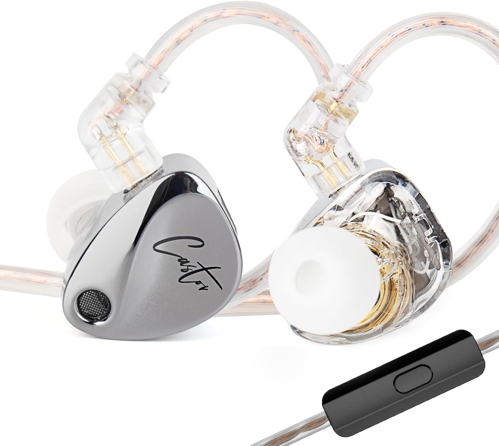 KZ Castor in Ear Monitor Headphones,Dual-Dynamic Driver Wired Earbuds, HiFi Improved Bass in-Ear Earphone Sound Tuning Noise Isolating IEM,2PIN Detachable Cable (Silver, with Mic)