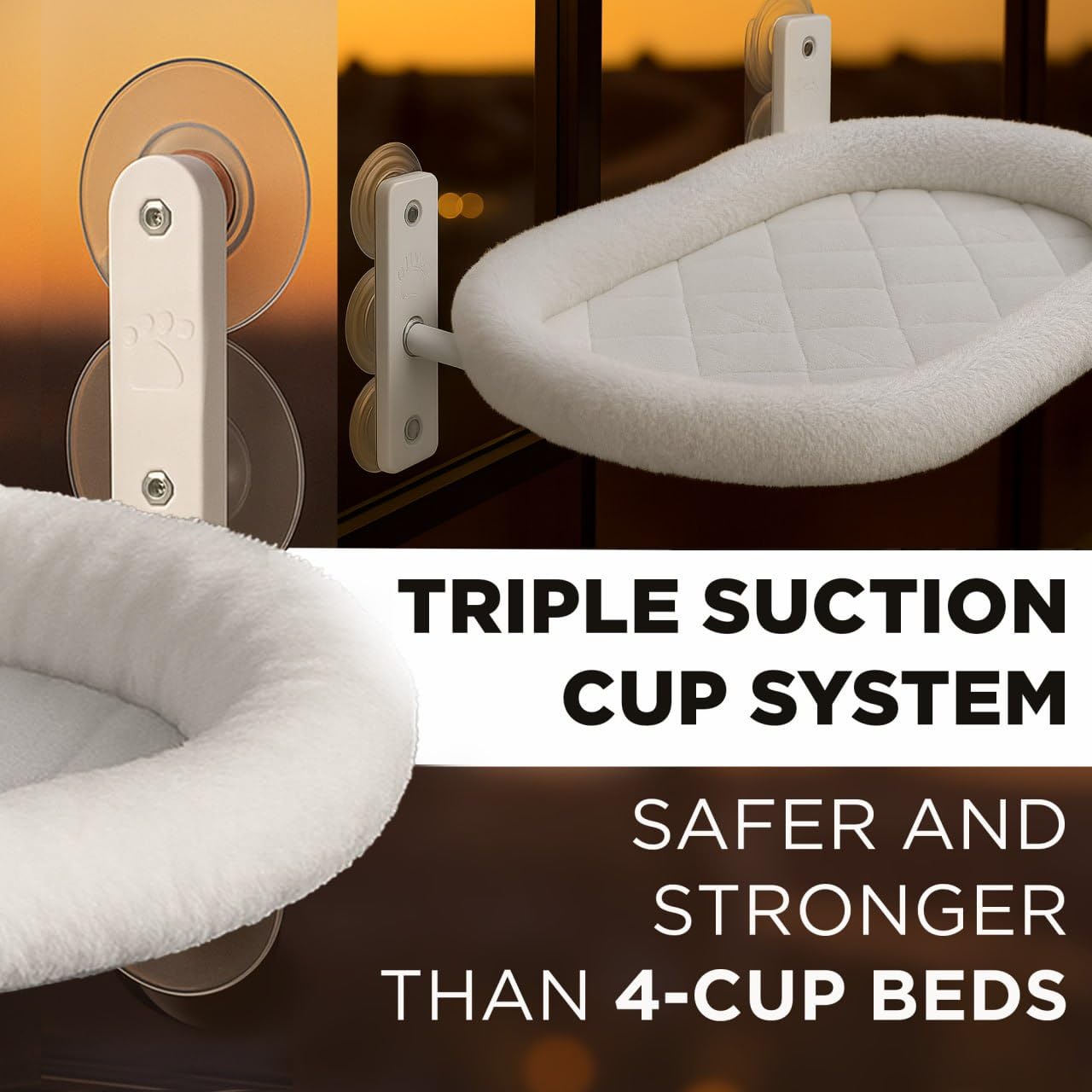Golden Sheaves Cat Window Perch – Strong 6 Suction Cup Foldable Cat Hammock Bed for Large Cats and Kittens that Holds up to 50 lbs with Washable Reversible Cover, Sturdy Metal Frame for Window (White) - image 4