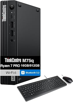 Lenovo ThinkCentre M75q Gen 5 Tiny Business Desktop Ryzen 7 PRO 8700GE | 16GB DDR5, 512GB SSD, WiFi 6, Bluetooth, Display Port, RJ-45, HDMI, Win11Pro Includes Keyboard & Mouse