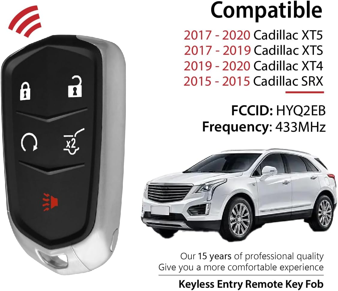 Car Key Fob Remote Keyless Entry Control HYQ2EB 433MHz 5 Button Replacement for 2015-2020 Cadillac XT5 XTS XT4 SRX - Image 2