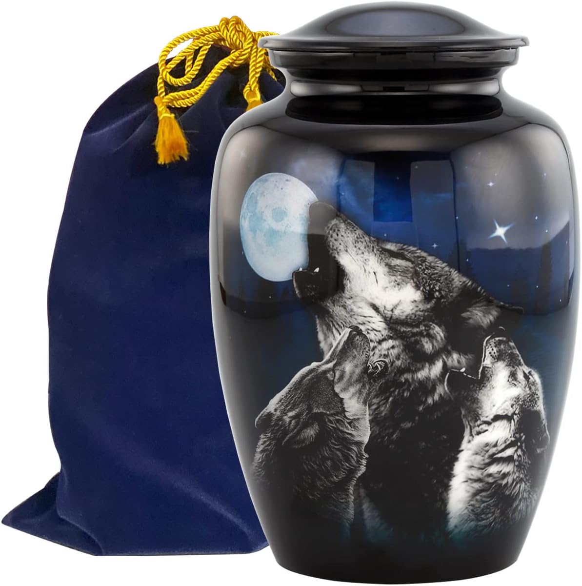 Midnight Wolves Urn 3 Wolves Cremation Urn for Ashes Wolves Howling