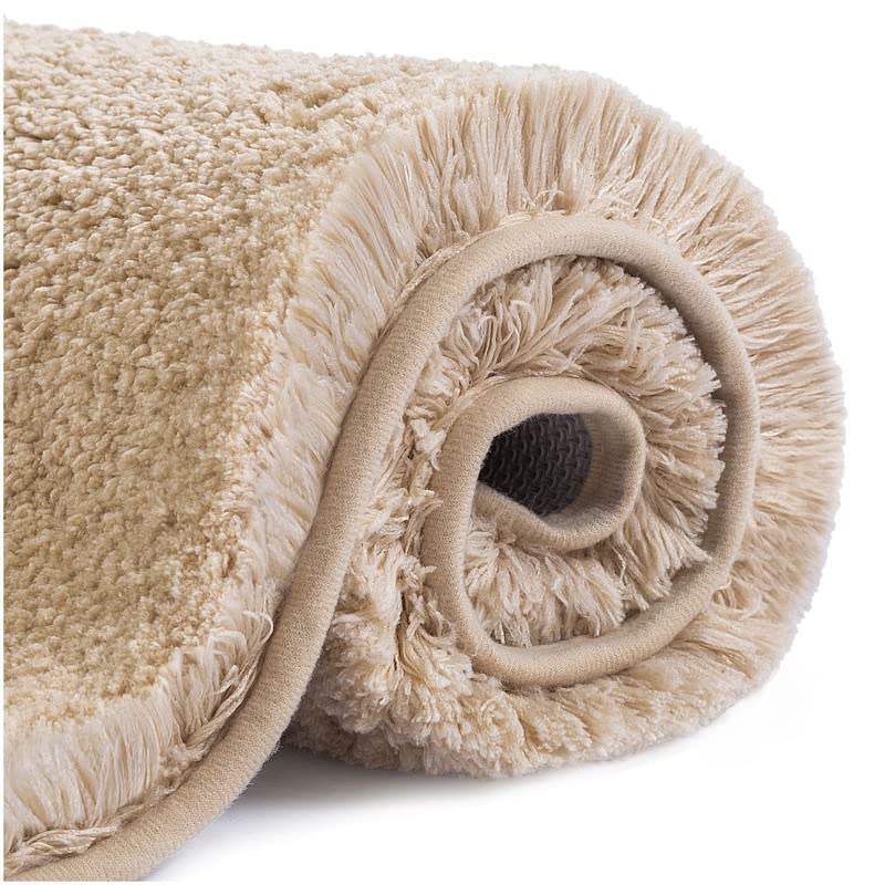 VANZAVANZU Badematte rutschfest Badteppich Verdickt Badezimmerteppich Weich Badeteppich Flauschige Mikrofaser Badvorleger, Supersaugfähig, Maschinenwaschbar, Schnell Trocknend - 40 x 60cm (Beige)