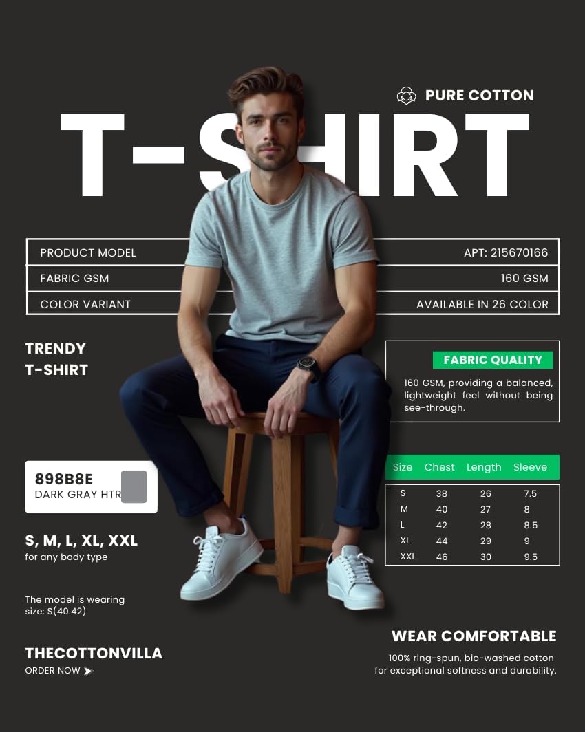 Men’s Premium Heather Crew Neck Tshirt Ring-Spun Cotton Blend Tee Lightweight Classic Athletic Fit Short Sleeve Plain T-Shirt - Image 4