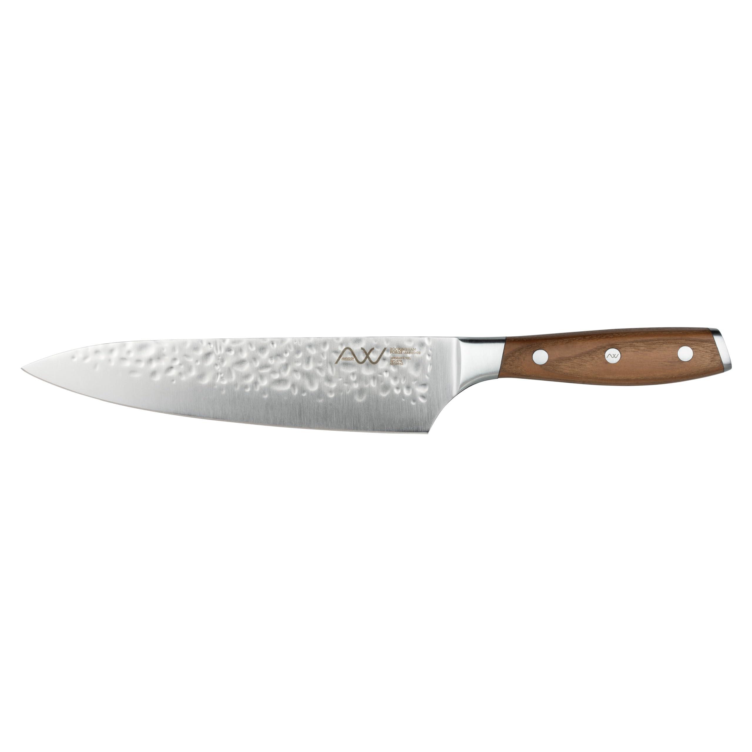 Rockingham Forge Ashwood 20cm Chef’s Kitchen Knife – All-Purpose Ultra Sharp German Stainless Steel Blade - Professional Non-Stick Hammered Finish - Durable Full Tang Natural Wood Handle