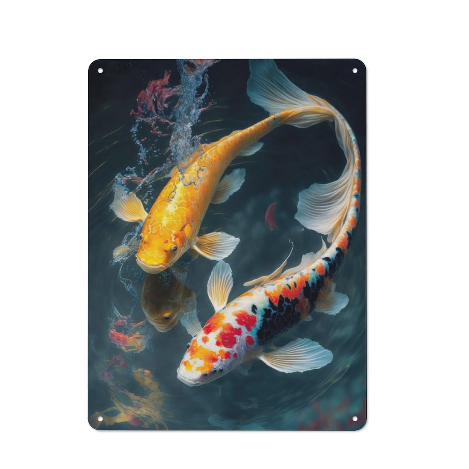 Tin Wall Plaque 40x30cm with Koi Fish for Garage Or Workshop, for An Autumn Wall Display in Garage And Workshop