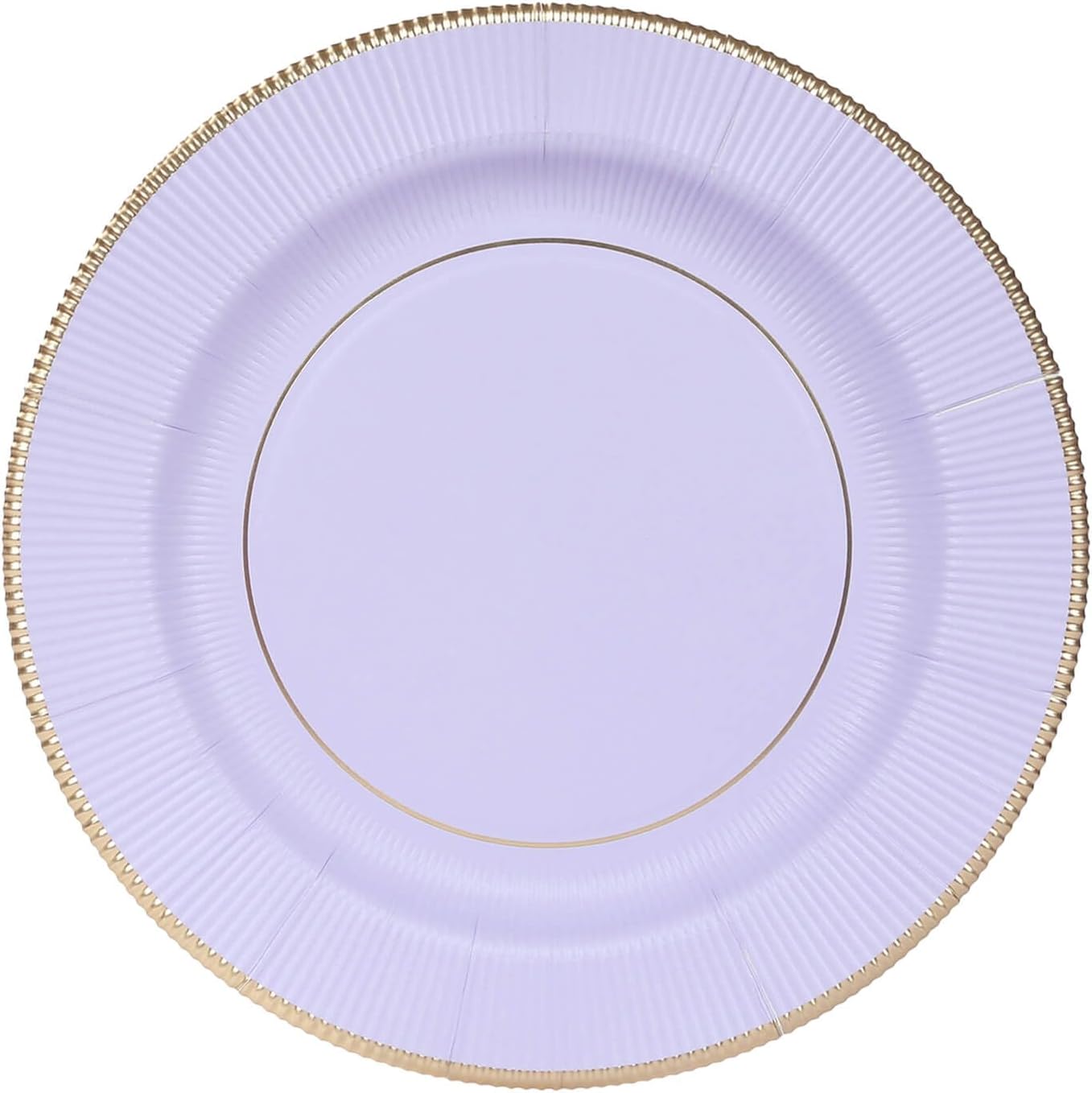 Efavormart 25-Pack 10" Lavender Lilac Sunray Paper Dinner Plates with Gold Rim, Heavy Duty 350 GSM Dinner Serving Plates with Embossed Sunburst Design