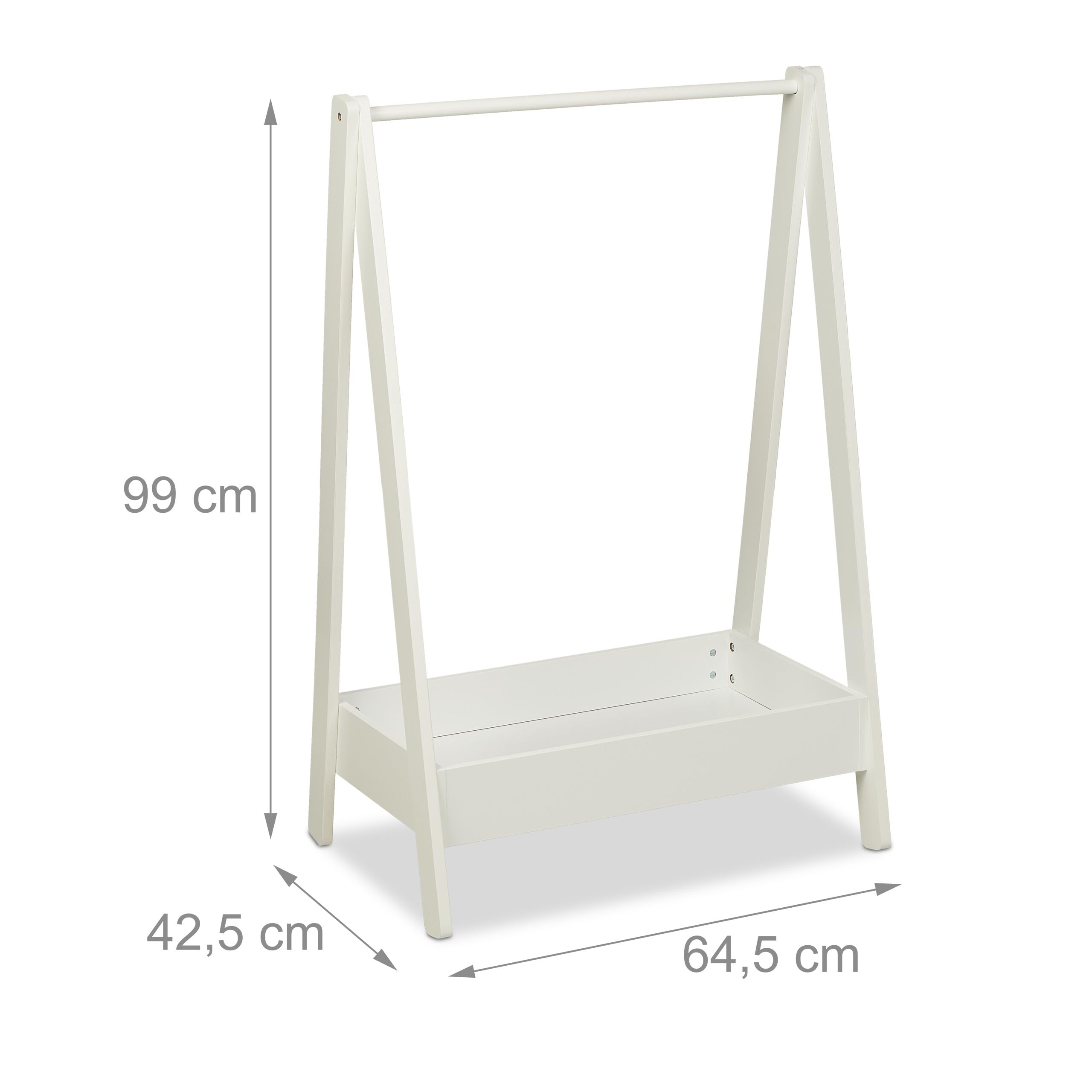Relaxdays Kleiderständer Kinder, HxBxT 99 x 64,5 x 42,5 cm, Kleiderstange mit Ablage, Kinderzimmer, Standgarderobe, weiß, 1 Stück