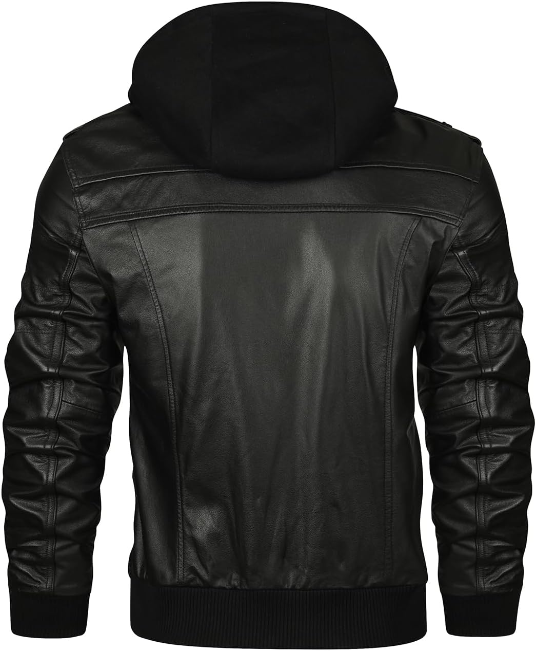 HOOD CREW Men’s Genuine Cowhide Leather Jacket Black Hooded Motorcycle Biker Jacket for Men - Image 7