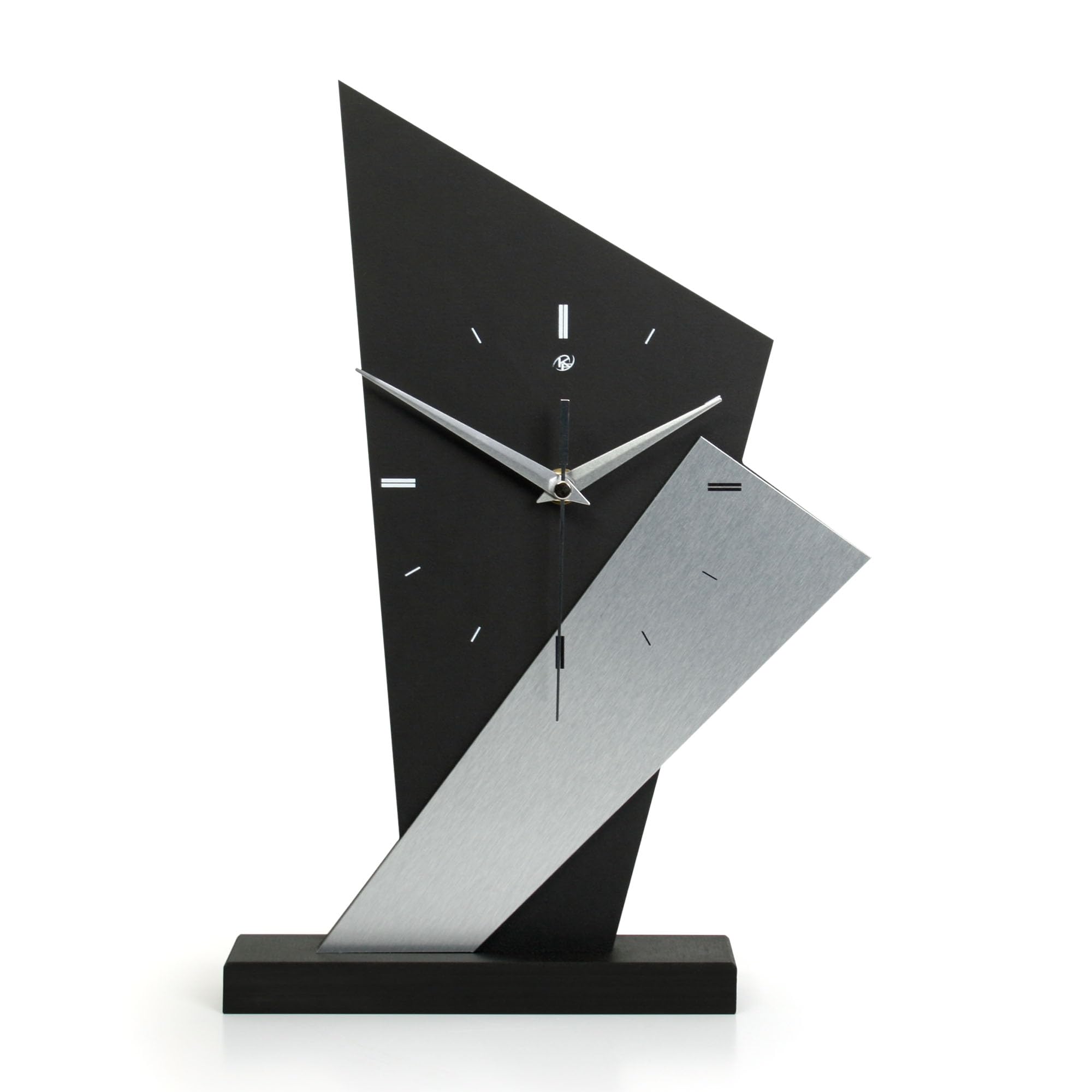 Kreative Feder Designer-Standuhr „Square“ aus Holz – Schwarze Tischuhr in modernem Look ohne Ticken (Silver Square, leises Funkuhrwerk)