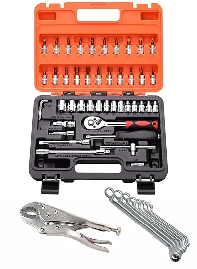 Digital Craft Multifunction Hand Tool Kit Car Ratchet Wrench Assembly Tool Household Repair Tools Automotive Set 46PC Socket Set,8Pc Ring Spanner Set,10
