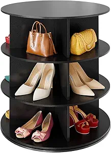 SpaceAid 3 Tier Rotating Shoe Rack Tower, Spinning Shoe Display Lazy Susan, Revolving 360 Shoe Rack Storage Round Carousel, Vertical Handbag Rotate Shoes Closet Organization (3-Tier Black)