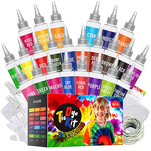 Tie Dye Kits - Wayin 24 Colors DIY Fabric Tye Dye for Kids, Non-Toxic Textile T-Shirts Paint Tie-dye Set, Tie Dye Art Party Set DIY Gifts, Craft Fabric Textile Party Group Handmade Projec