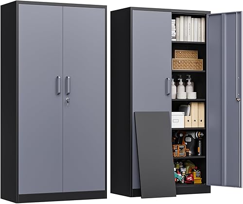 Armario de almacenamiento de armario de metal de 72 pulgadas, gabinete de bloqueo de 72 pulgadas de alto con puertas y estantes ajustables,