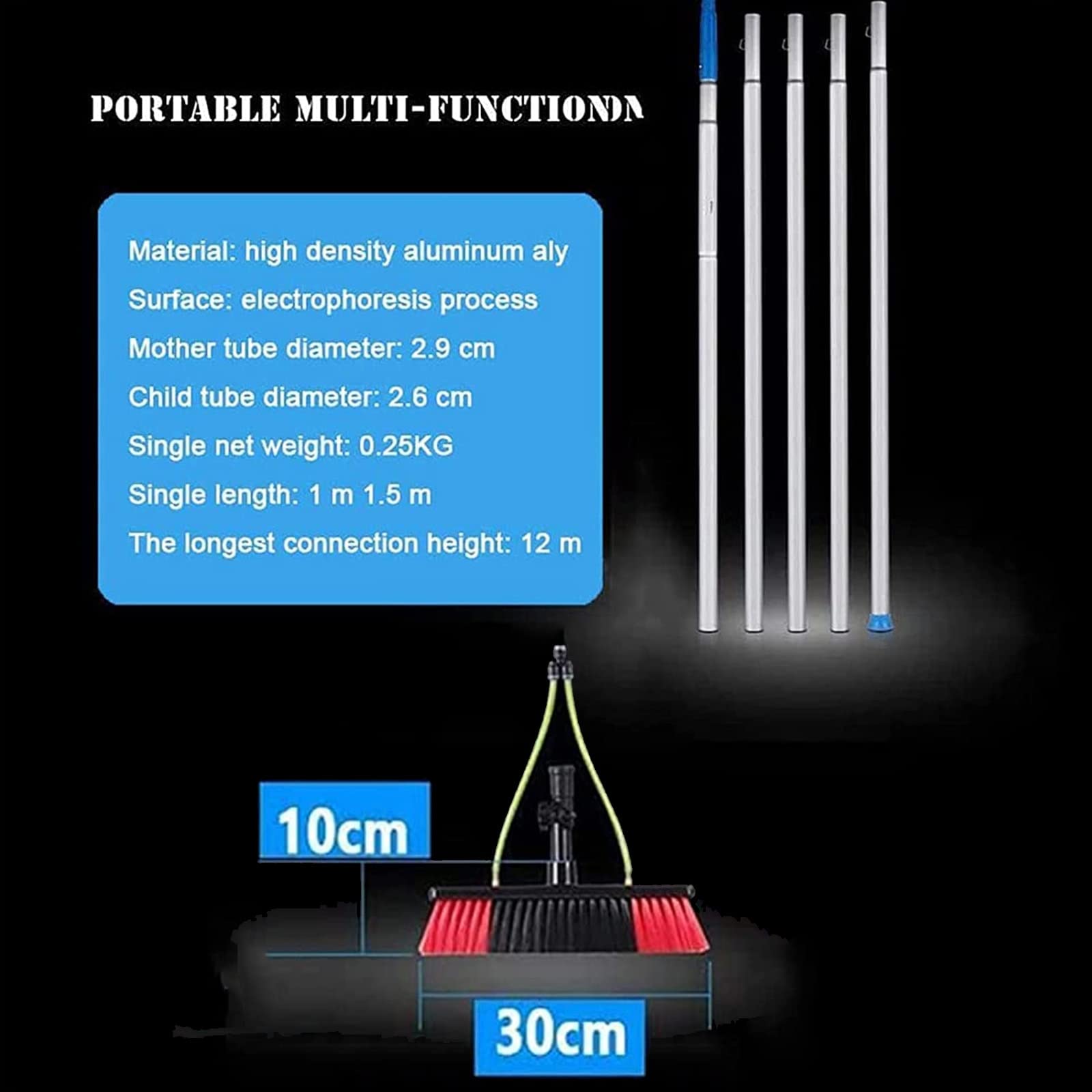 Kit Extensible para Limpieza de Ventanas: Equipo de Limpieza de Paneles solares de 4 a 12 m con pértiga con Suministro de Agua y cepillos para una Limpieza sin Esfuerzo d