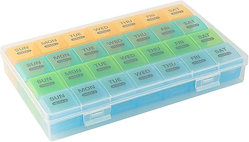 Miniatura 1 de Wotermly Organizador mensual de pastillas 1 vez al día con estuche a prueba de polvo, caja de pastillas extra grande de 4 semanas una vez al día,