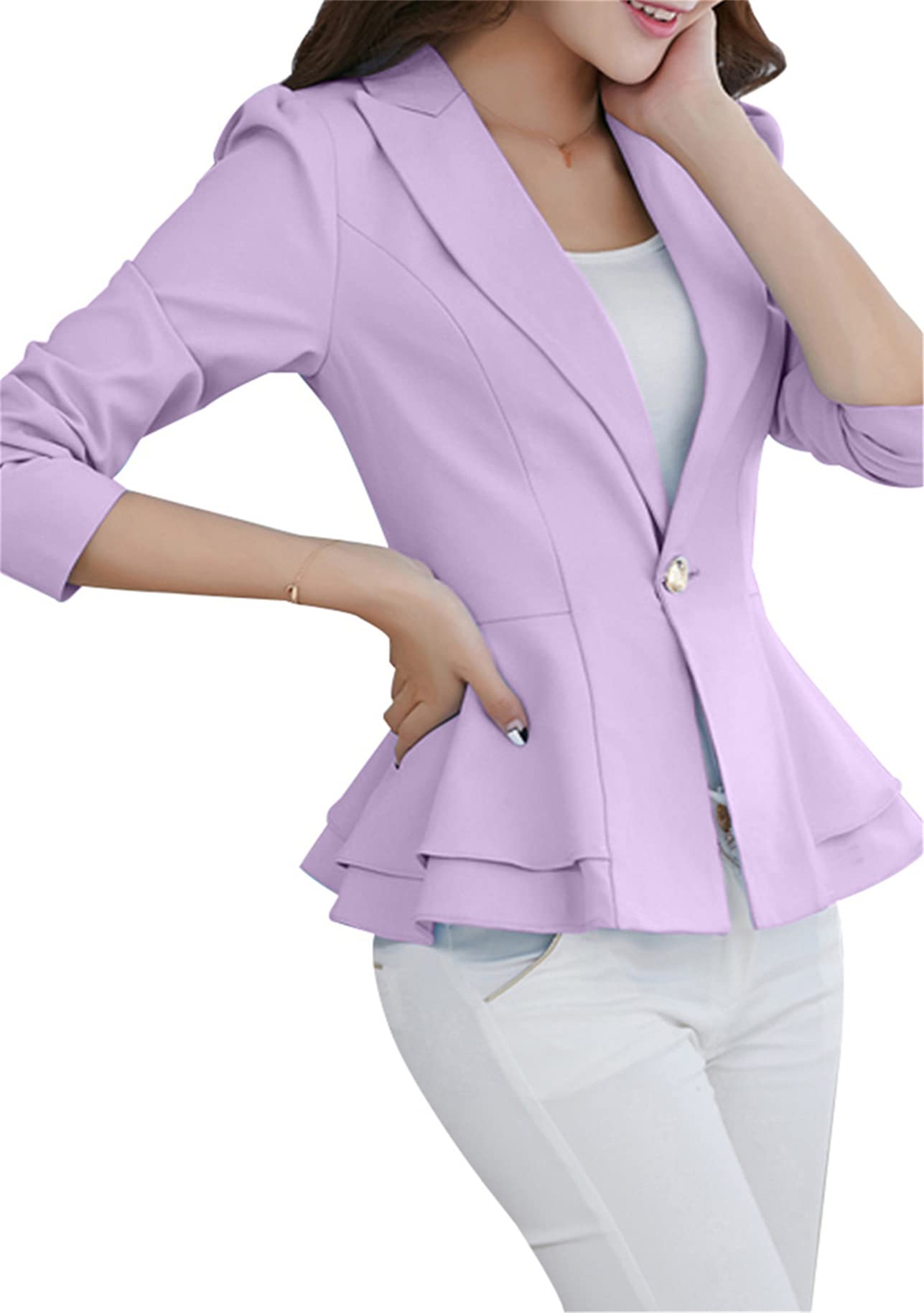 YMING Femme Cardigans Vestes Dip Ajustées Ouvertes sur Le Devant Blazer d'affaires À Épaules Rembourrées