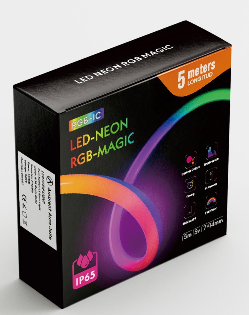 LED Neon RGB Lichtstreifen 5 m, App-Steuerung & Fernbedienung, Musikmodus, RGB-IC, IP65, flexibler mehrfarbiger LED Strip für Schlafzimmer, TV-Wand und Gaming Zimmer