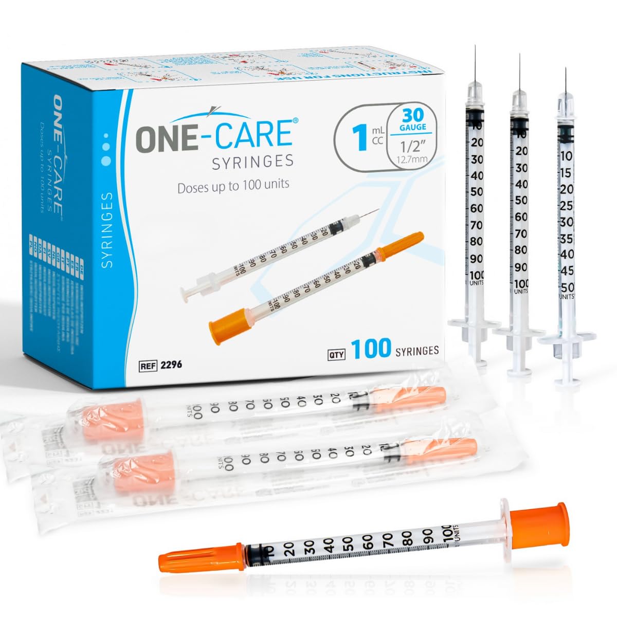 ONE-CARE Syringes 0.5 ml/cc, 31G x 1/4" (6mm), Orange Cap, 100pcs/bx — Amazon image 14