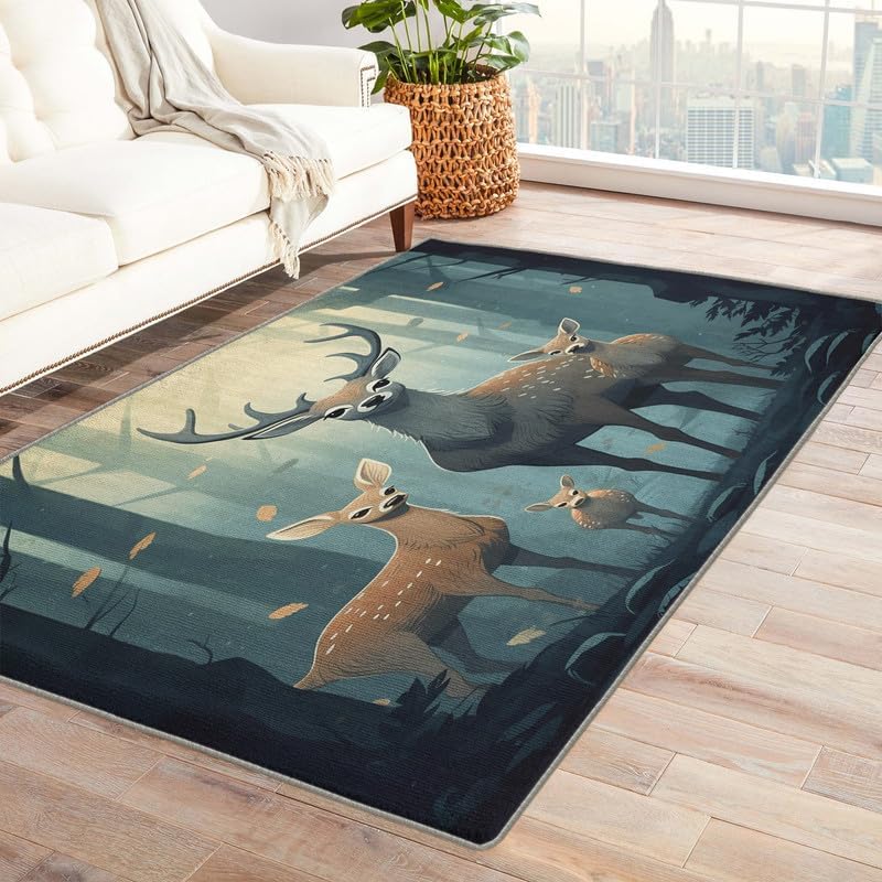 Miniatura 11 de Alfombras lavables para entrada, sala de estar, dormitorio, alfombra de ciervo y decoración del hogar, alfombra de área de puesta de sol de 2 x 3