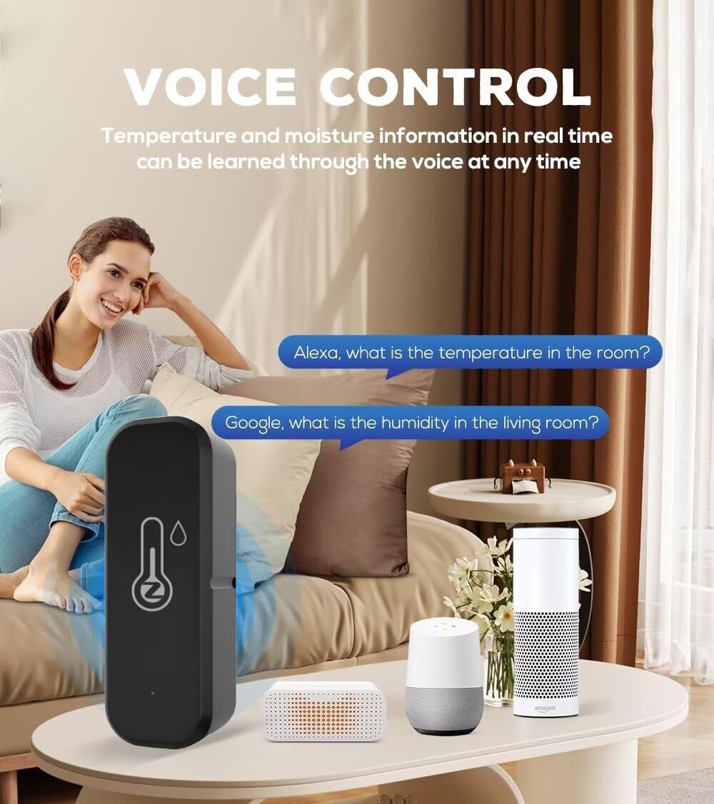 ZigBee Indoor Temperature and Humidity Sensor - High Precision Monitoring,Compatible with Alexa & Google Home,Ideal for Home/Baby Rooms/Greenhouses/Garages,4 Pack(Battery Not Included)