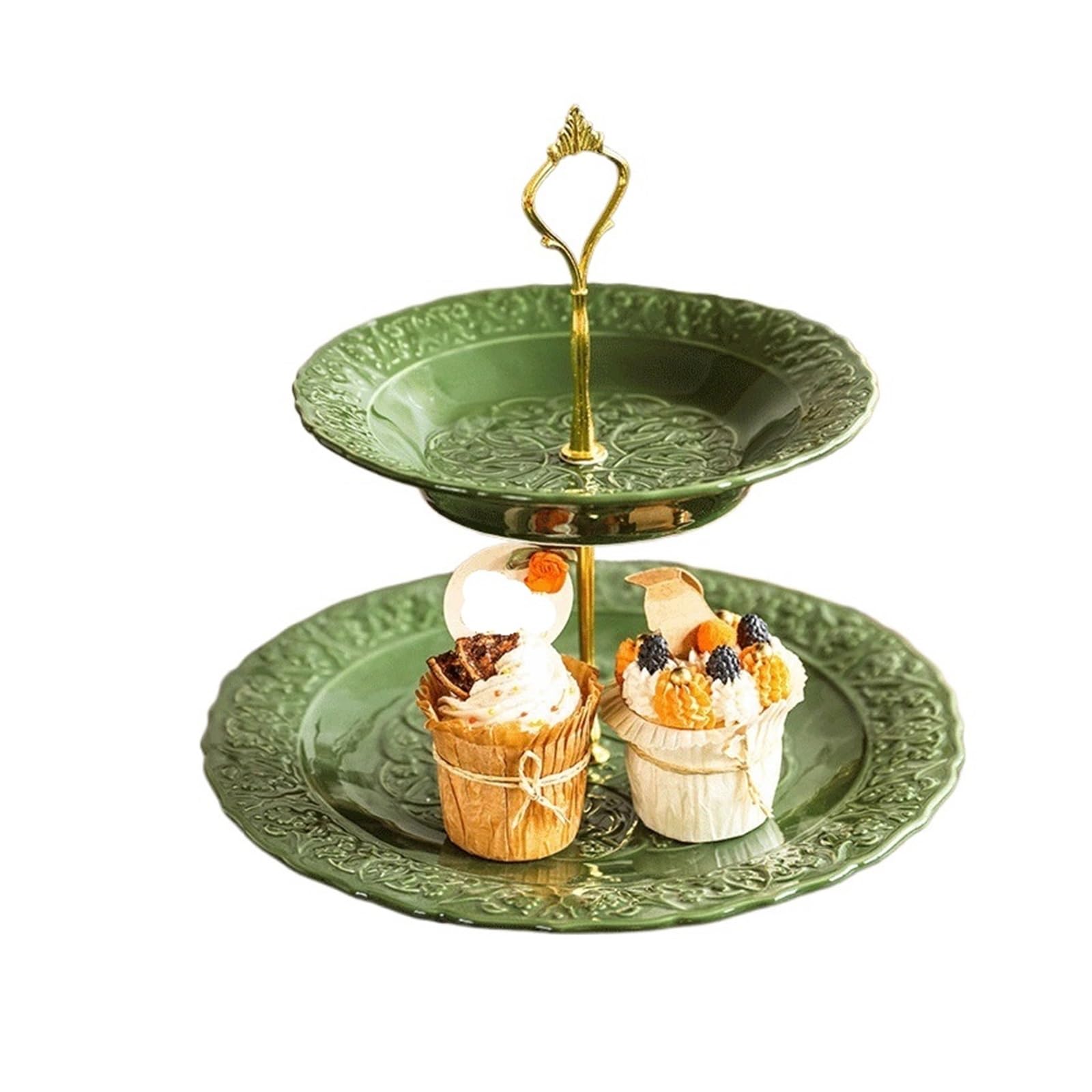 HLHLOP777 Dessert Stand This Ceramic Cake Stand, Adorned With Relief Patterns, Is The Perfect Choice For Afternoon Tea Treats Cupcake Stand Serving Tray(Medium)