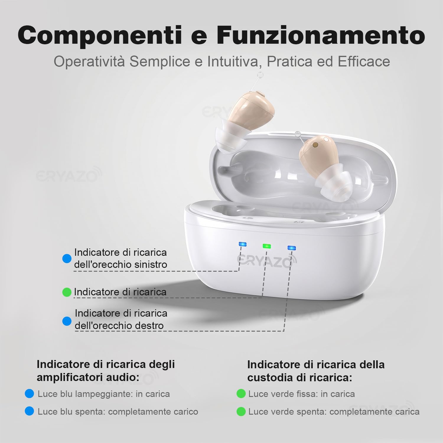 Amplificatore Audio Ricaricabile,Cancellazione del Rumore, Stazione di Ricarica USB, Custodia, Vestibilità Ergonomica