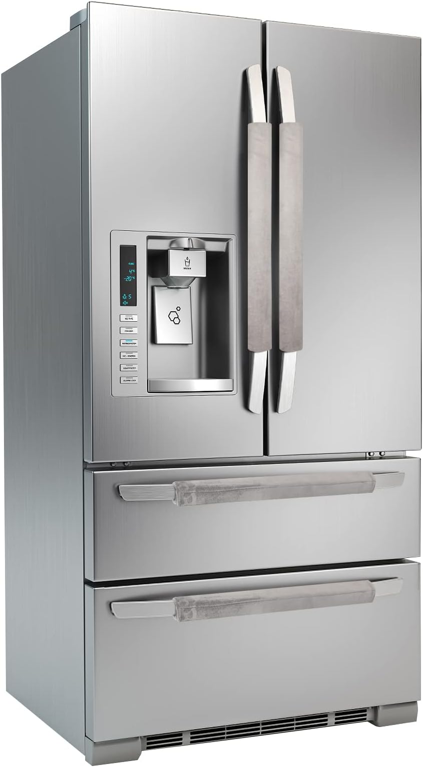 Refrigerator Door Handle Covers Washable Cloth Kitchen Decor Keep Appliance Clean Anti-Static Stains for Fridge Dishwashers Velvet (4Pcs Grey)