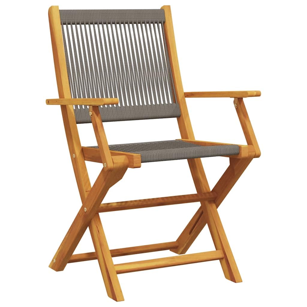 Set da 3 pezzi in legno di acacia massiccio pieghevole, in polipropilene grigio, per giardino, balcone, tavolo e 2 sedie con braccioli, fino a 110 kg per seduta