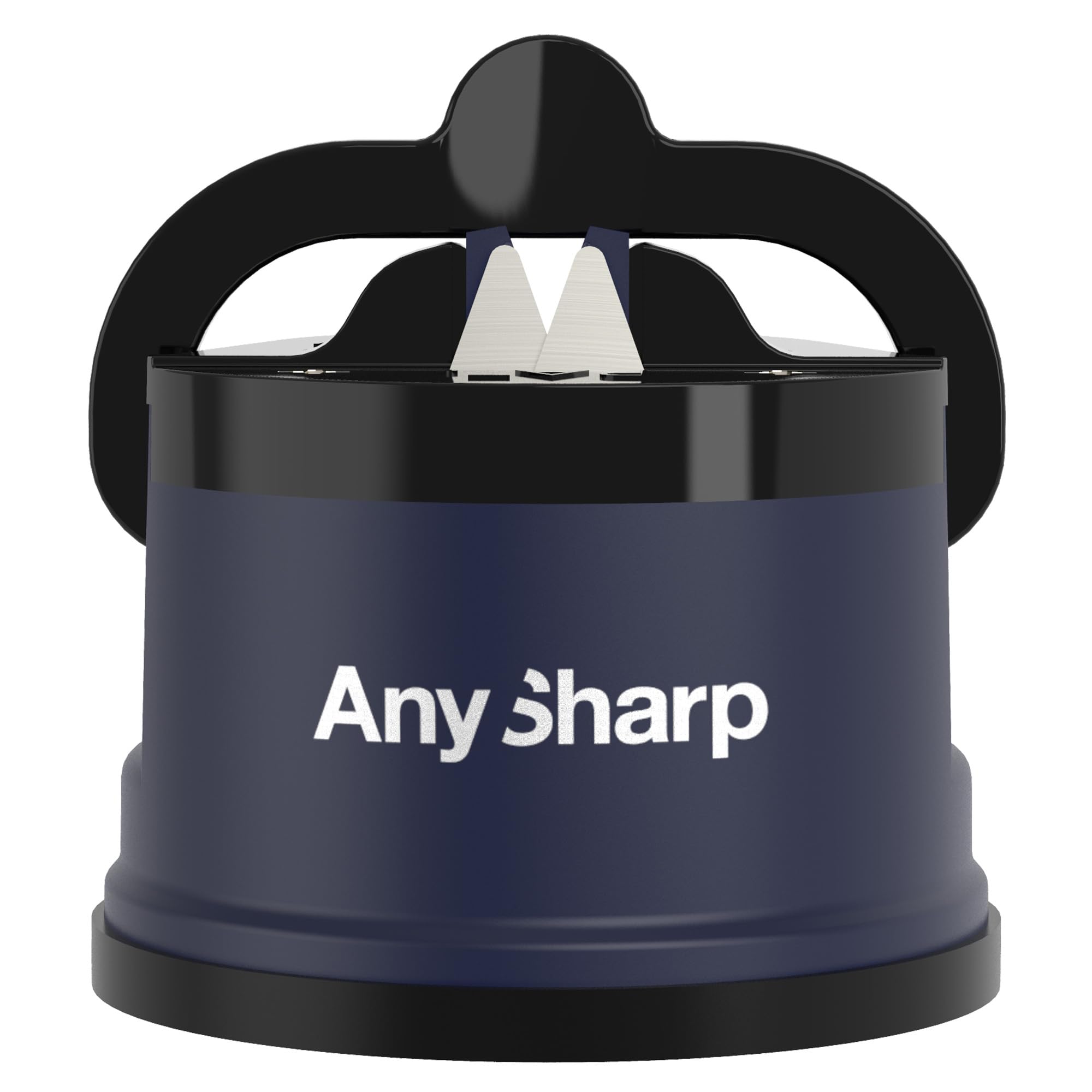 AnySharp – EDITIONS – Hands Free Knife Sharpener - Easy to Use Sharpening Tool with PowerGrip Suction Base and 20-Degree Pre-set Angle - For All Knives: Chef’s, Serrated, and Hardened Steel - Navy