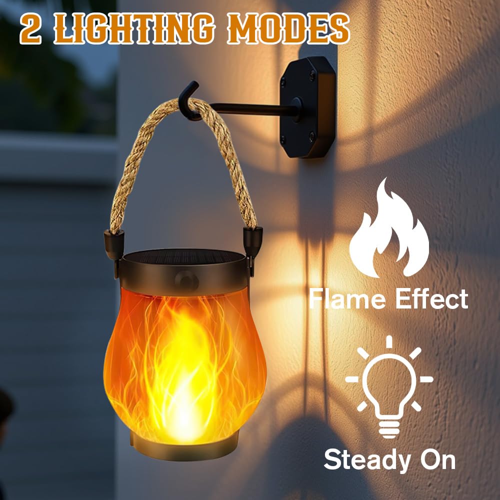 2 Pezzi Lanterna Solare a Fiamma, Lanterne Solari da Esterno Fiamma, Ricarica Solare 2 in 1 e USB Ricaricabile, 1500 mAh, IP65, Lanterne Solari Effetto Fiamma per Giardino, Cortile e Campeggio