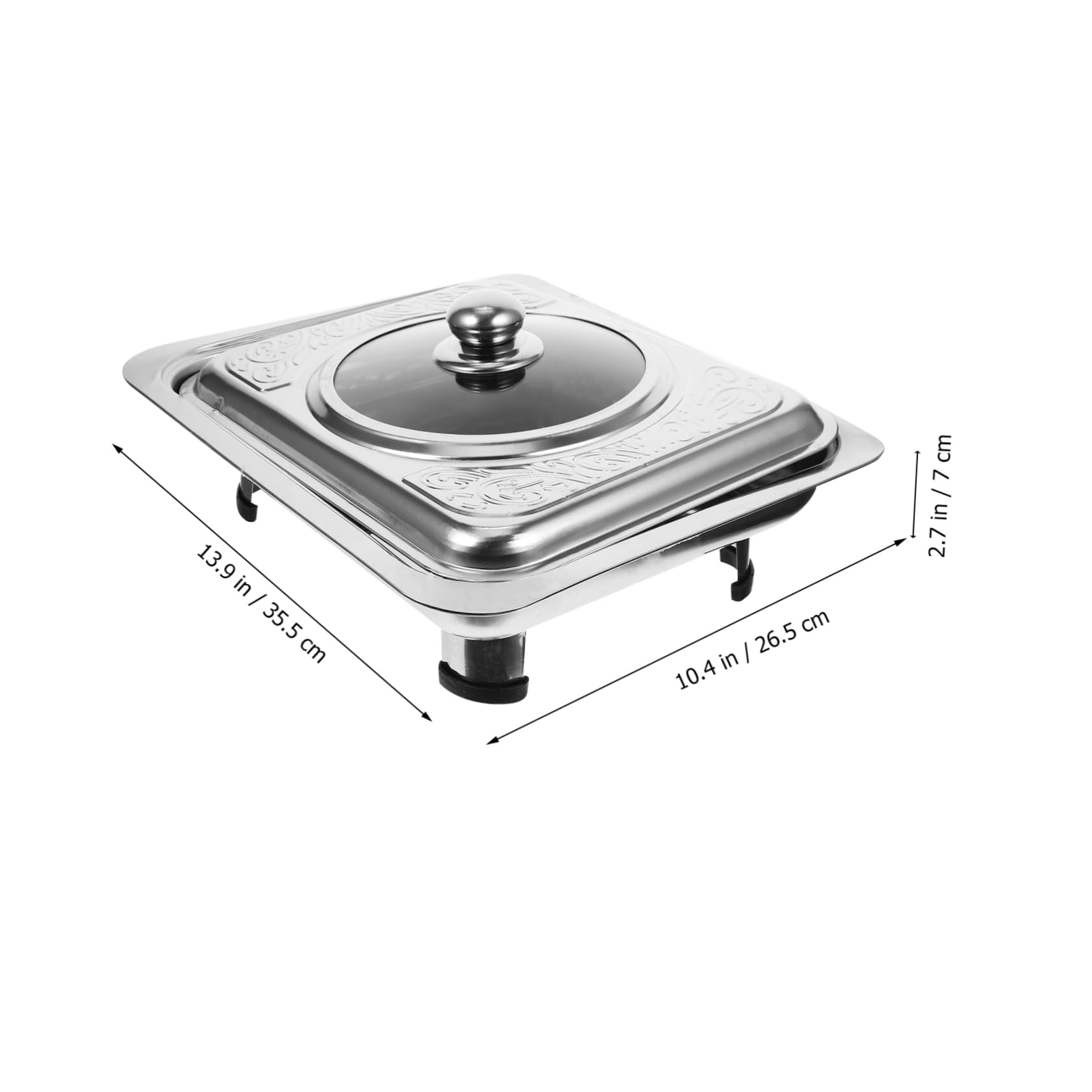SOLUSTRE Hotel Quality Buffet Tray Stainless Steel Plate with Cover Easy to Clean Round Corner Design