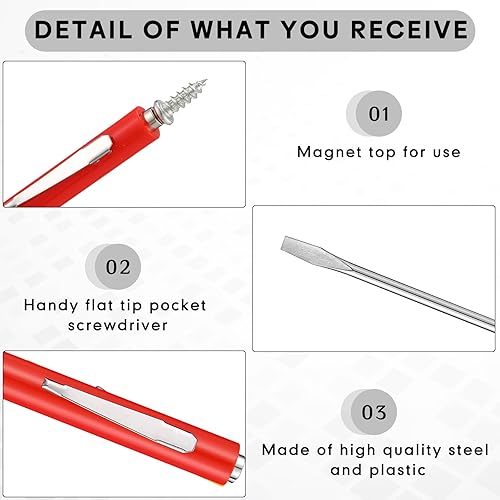 Miniatura 4 de 20 destornilladores de bolsillo, mini tapas y clips de bolsillo, destornillador magnético ranurado, mini destornillador de bolsillo con imán para
