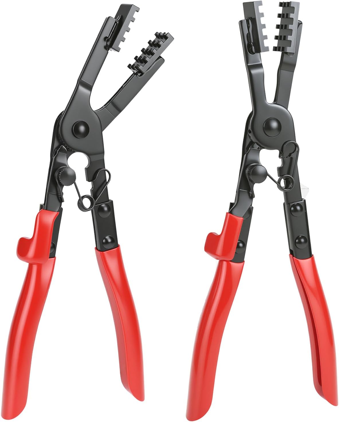 2Pcs Multi-Angle Hose Clamp Plier Set, Heavy Duty Locking Hose Clamp Tool for Automotive Fuel Coolant Oil Pipe, Reinforced Carbon Steel Spring Button Pliers for Rusted Aging Clamps