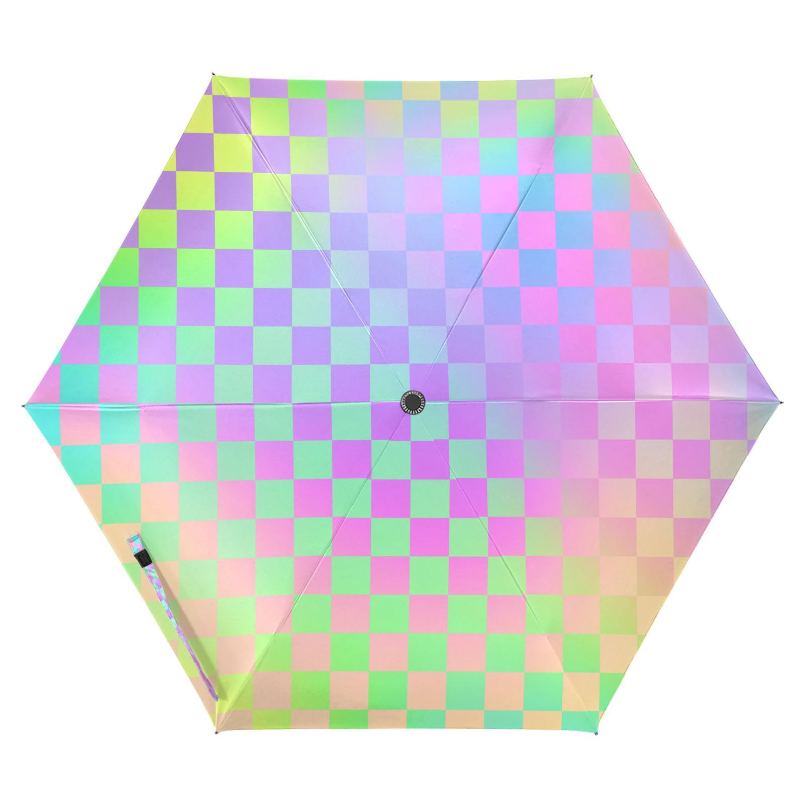 Colorful Laser Design Squares Rain Umbrella 39 Inch Retractable auto open close serviceable Premium Grip, Fits Car & Backpack for Good for Car, Golf, and On-the-Go Outdoor Defence Accessories