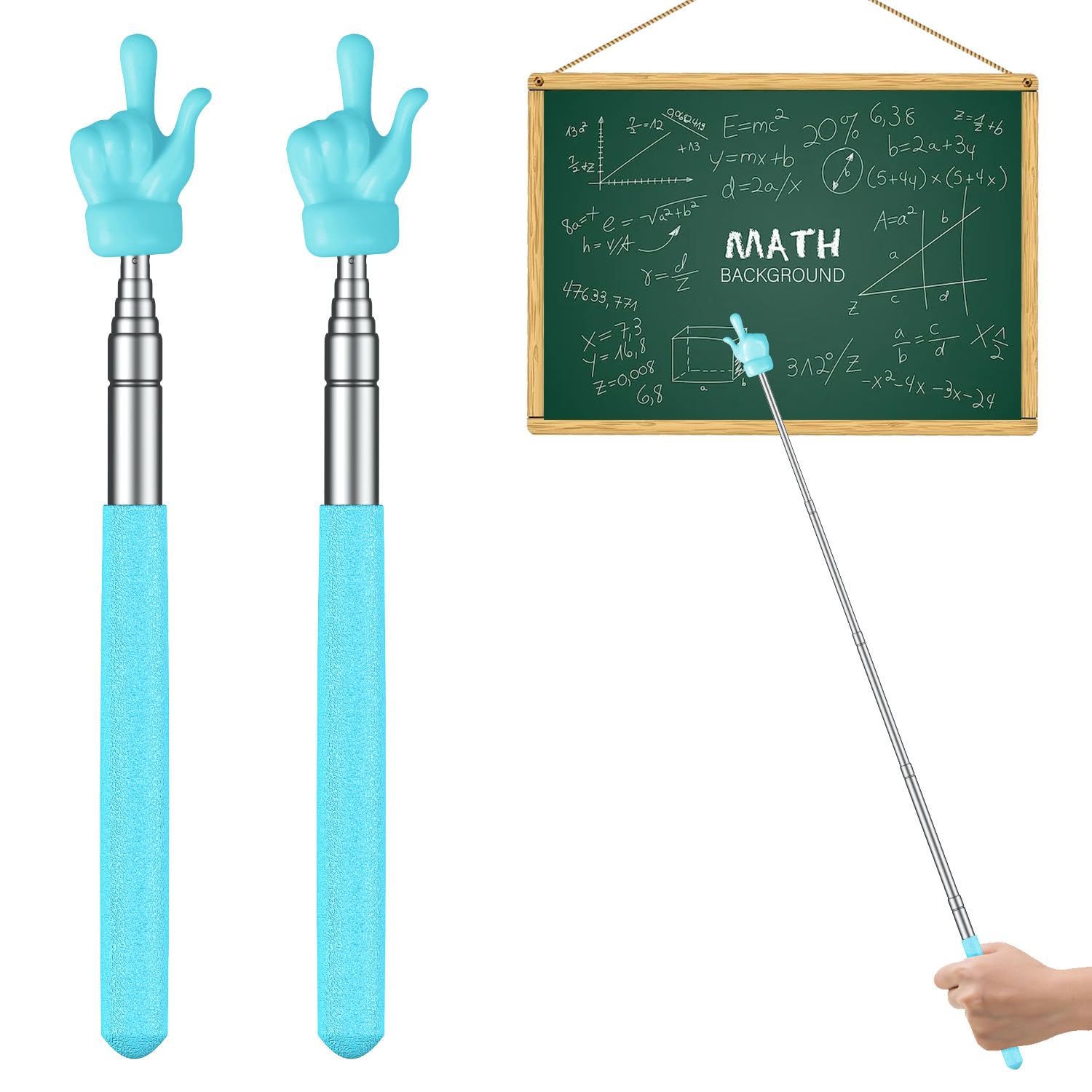 Uniclife 2 Pcs Telescopic Teachers Finger Pointer Mini Retractable Finger Pointer Stick & Pointy Finger Stick for Classroom, Extendable Hand Pointer Finger Elementary School (Up to 55 cm, Light Blue)