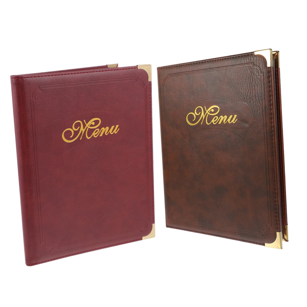 FUNOMOCYA 2pcs PU Menu Book with Transparent Sleeves Restaurant Menu Display Folder for Bars and Hotels Easy to Replace Content Rounded Corner Design for Handling